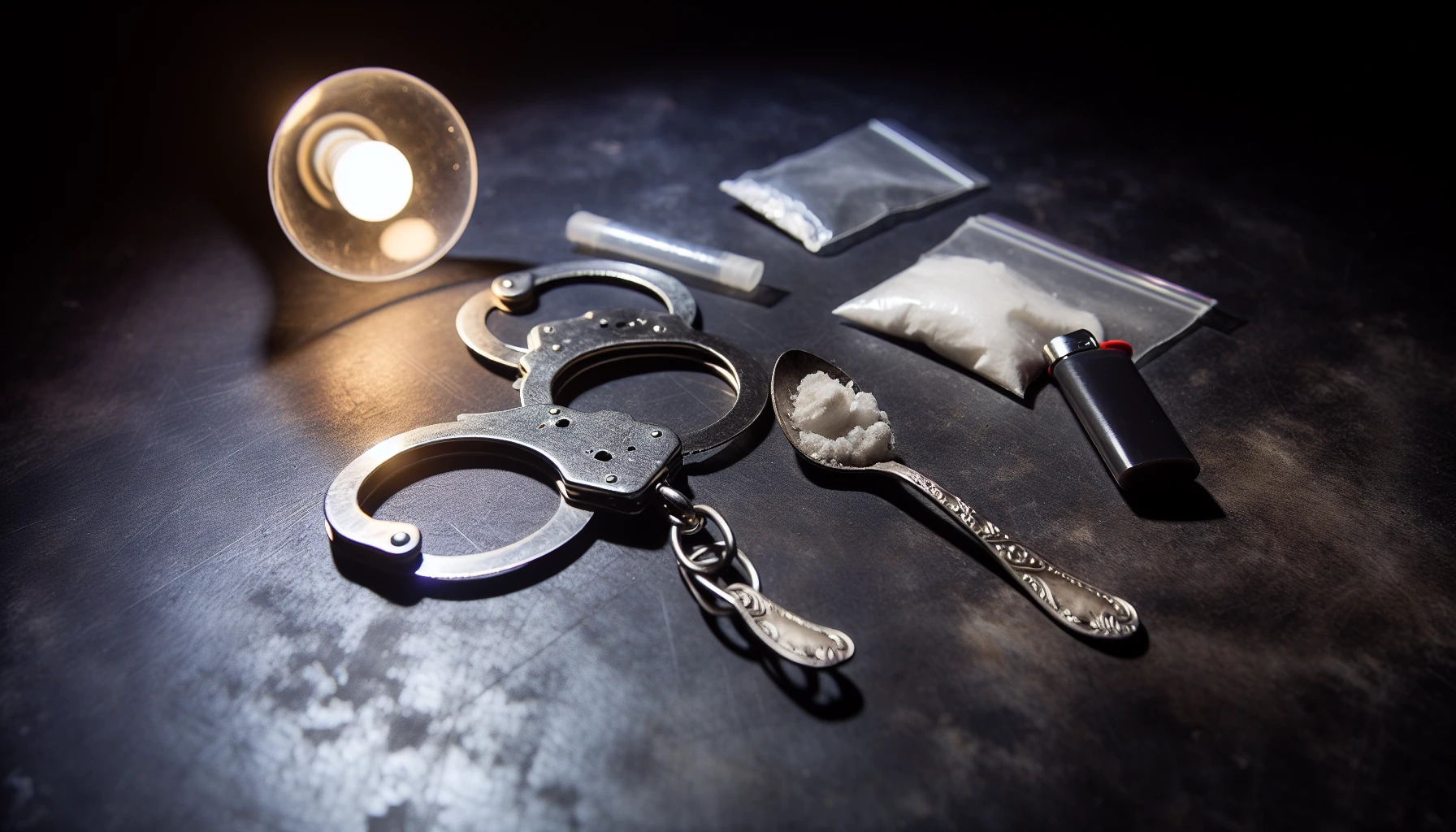 Image of handcuffs and drug paraphernalia symbolizing the criminal justice system and drug-related offenses
