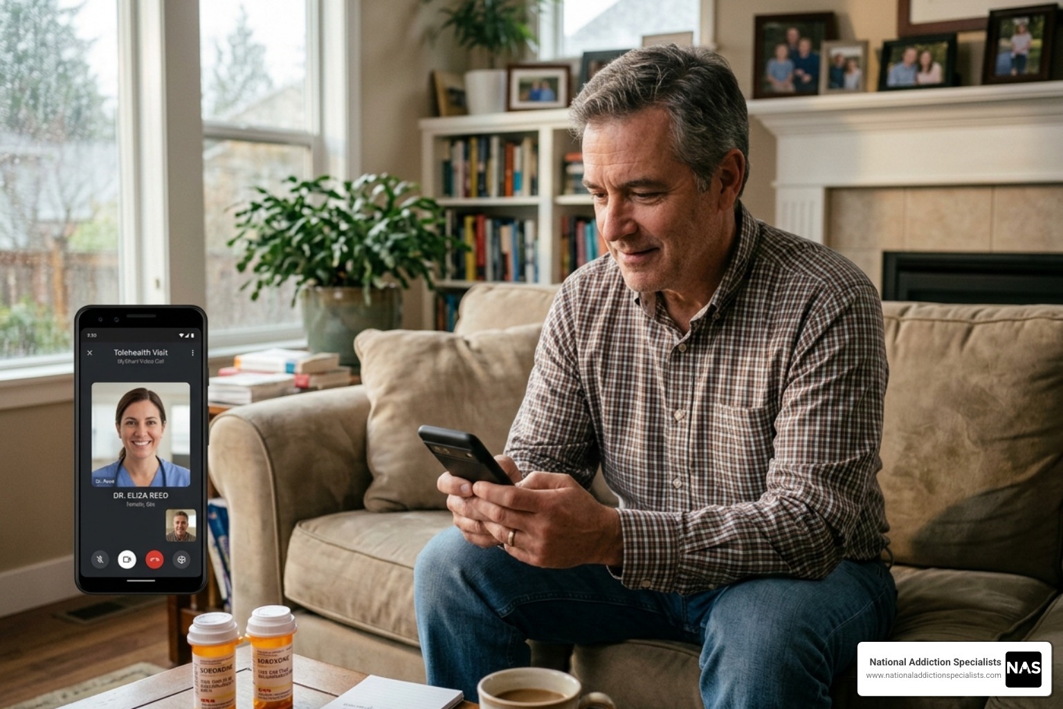 Suboxone at home patient using smartphone for medical consultation - Suboxone at home